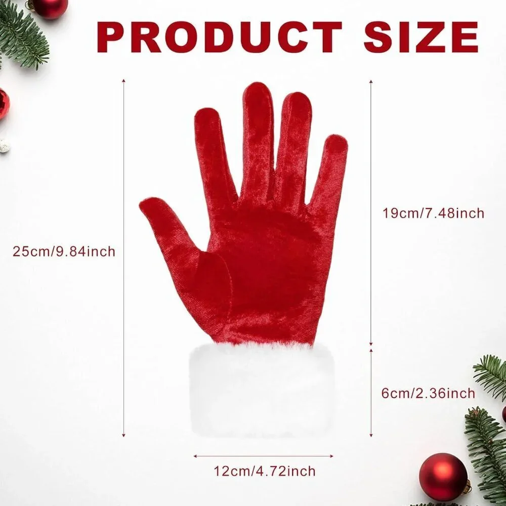 Velvet Christmas Gloves Santa Red Fur Costume Accessory for Women Holiday